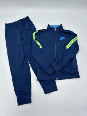 Nike Navy Kids Track Jacket & Joggers with Neon Green Stripe 7